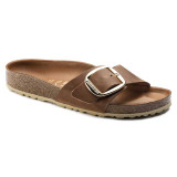The Birkenstock Women's Madrid Big Buckle Sandals in Cognac Oiled Leather