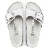 The Birkenstock Women's Madrid Big Buckle Sandals in White Leather