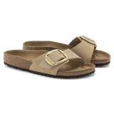 The Birkenstock Women's Madrid Big Buckle Sandals in Sandcastle Nubuck