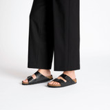 The Birkenstock Women's Arizona Sandals in Woven Embossed Black Leather