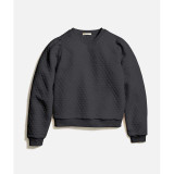 Marine Layers Women's Corbet Quilted Puff Sleeve Crewneck in Black