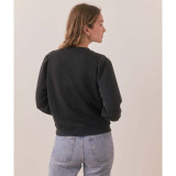 Marine Layers Women's Corbet Quilted Puff Sleeve Crewneck in Black