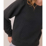 Marine Layers Women's Corbet Quilted Puff Sleeve Crewneck in Black