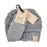 C.C Beanies Solid Ribbed Baby Beanie Hat and Mitten Glove Set Light Grey