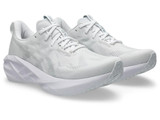 The Asics Men's Novablast 5 Running Shoes in White and Piedmont Grey