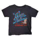 Rowdy Sprout Girls' Willie Nelson Austin Fitted Tee in Washed Black