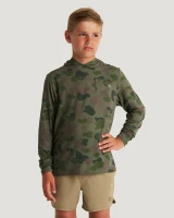 The Free Fly Youth Bamboo Shade Hoodie in Vintage Camo Oil Green