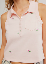 Free People Women's Pepper Knit Polo in Pink Marshmallow