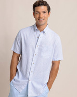 Southern Tide Men's Coral Life Short Sleeve Sport Shirt Cerulean Blue side