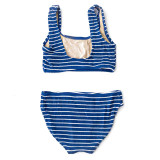 Shade Critters Girls' Crinkle Bikini in Navy Stripe