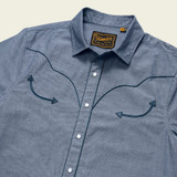 Howler Brothers Broncbuster Snapshirt Indigo flat lay