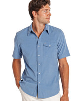 The Criquet Men's Corduroy Pearl Snap Short Sleeve Shirt in Harbor Blue