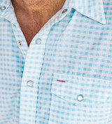 The Criquet Men's Corduroy Pearl Snap Short Sleeve Shirt in Gingham Sky