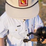 Poncho Outdoors Boys' Original Short Sleeve Shirt in Blue Microcheck detail view