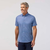 The Mizzen Main Men's Halyard Short Sleeve Dress Shirt in Cobalt Retro Boomerang