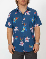 Baja Llama Flower Powers Mojave Button Up Shirt in Navy full length