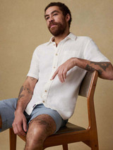 The Faherty Men's Palma Linen Short Sleeve Shirt in Bright White Basketweave