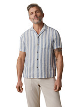 The Faherty Men's Palma Linen Short Sleeve Shirt in Navy Cream Stripes