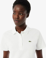 Lacoste Women's Slim Fit Adjustable Piqué Polo White fit view