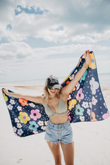 KATYDID Navy Daisy Beach Towel lifestyle