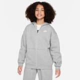 Nike Girls' Sportswear Club Fleece  Oversized Full Zip Hoodie  in Black in Dark Grey Heather