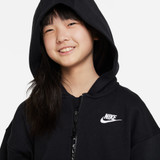 Nike Girls' Sportswear Club Fleece Oversized Full Zip Hoodie in Black detail view