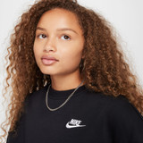 Nike Girls' Sportswear Club Fleece Boxy Crew Neck Pullover in Black detail view