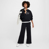 Nike Sportswear Girls' Club Fleece Wide Length Pants in Black hem detail