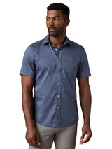 The Faherty Men's Movement Short Sleeve Shirt in Navy Sky Diamond