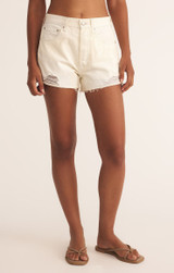 Z Supply Women's Classic Hi Rise Denim Shorts in Off White front detail