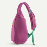 Patagonia Atom 8L Sling Bag in faded magenta, back view flat lay