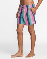 The RVCA Men's Resort Elastic 16 inch Swim Trunks in the Flamingo Colorway