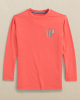The Southern Tide Boys' Surfing Stripes Performance Tee in Sunset Coral