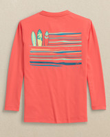 The Southern Tide Boys' Surfing Stripes Performance Tee in Sunset Coral