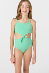 O'Neill Girls' Dawnbreak Rib One Piece Swimsuit in Jade Cream