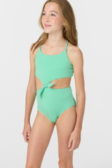 O'Neill Girls' Dawnbreak Rib One Piece Swimsuit in Jade Cream