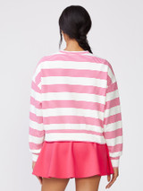 Thrive Societe Striped V-Neck Pullover in Solar Pink White side view