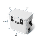YETI Roadie 15 Hard Cooler shown from angled side view with exterior dimensions