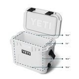 YETI Roadie 15 Hard Cooler with interior measurements displayed from angled view