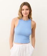 Marine Layer Women's Lexi Rib Sun-In High Neck Stripe Tank in Tide White Stripe
