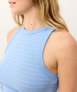 Marine Layer Women's Lexi Rib Sun-In High Neck Stripe Tank in Tide White Stripe