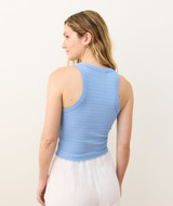 Marine Layer Women's Lexi Rib Sun-In High Neck Stripe Tank in Tide White Stripe