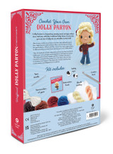 Quarto Dolly Parton Crochet Kit showing colorful yarn and instruction materials included