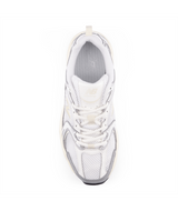 New Balance Women's 530 Shoes Silver Metallic Linen three-quarter view
