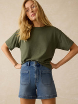 Faherty Women's Stretch Patch Pocket Shorts in Riverton front view