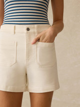 Faherty Women's Stretch Patch Pocket Shorts in Egret close-up
