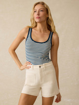 Faherty Women's Stretch Patch Pocket Shorts in Egret full length