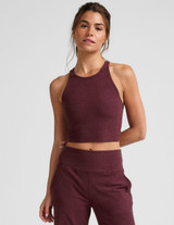 Beyond Yoga Women's Spacedye Refocus Cropped Tan in Midnight Burgundy Heather