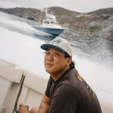 Seager Los Rios Corduroy Snapback Hat in Cream and Blue snapback closure