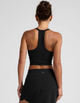 Beyond Yoga Women's Spacedye On The Up Cropped Tank in Darkest Night detail view